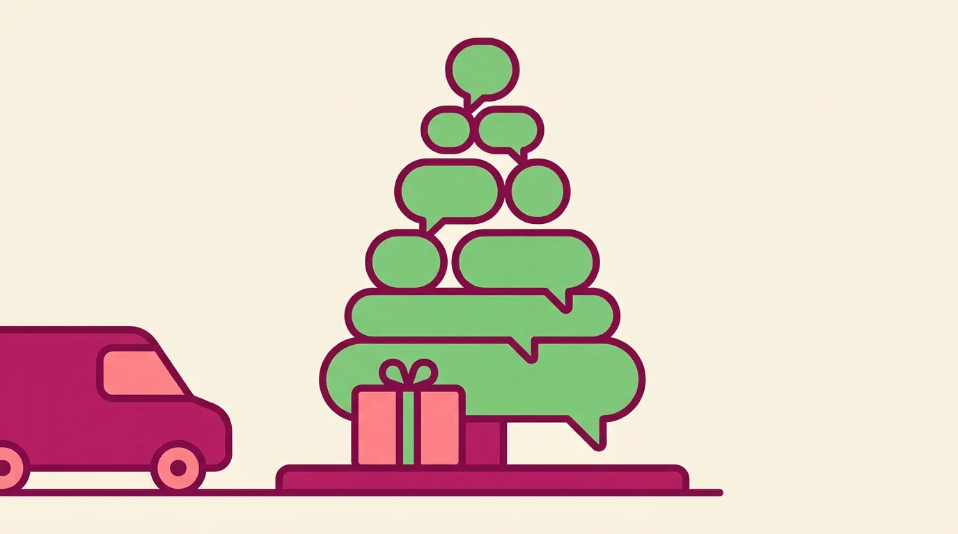 A Christmas giveaway built from comment bubbles and a wrapped prize, with the shipping deadline in view
