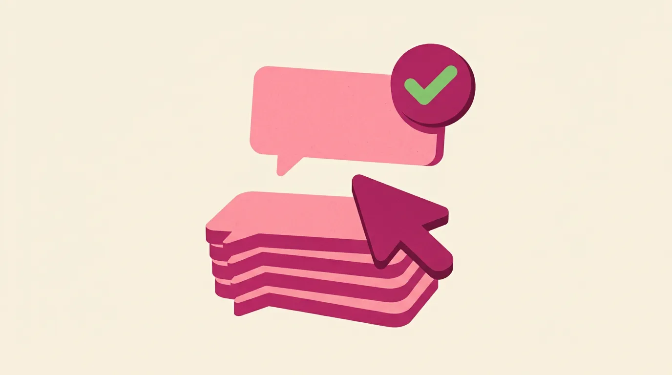 A cursor lifting one comment bubble from a stack beside a certified badge, an Instagram giveaway picker