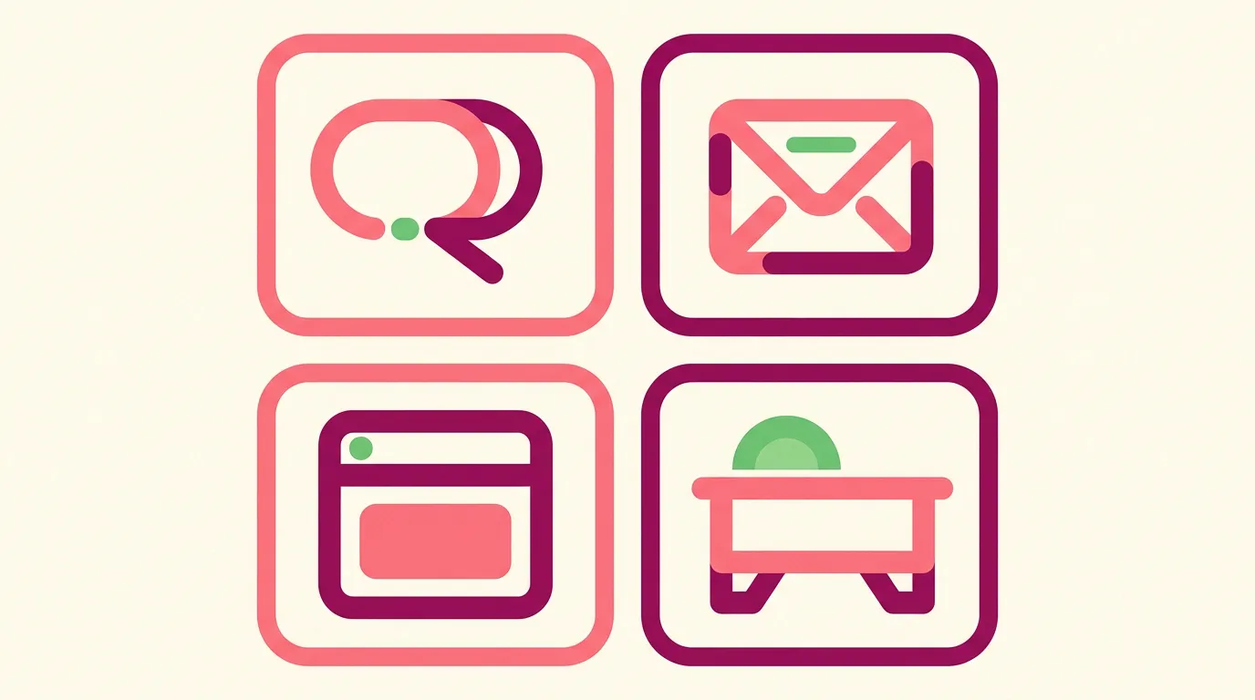 Quatre supports possibles d'un calendrier de l'avent : réseaux sociaux, e-mail, site et boutique