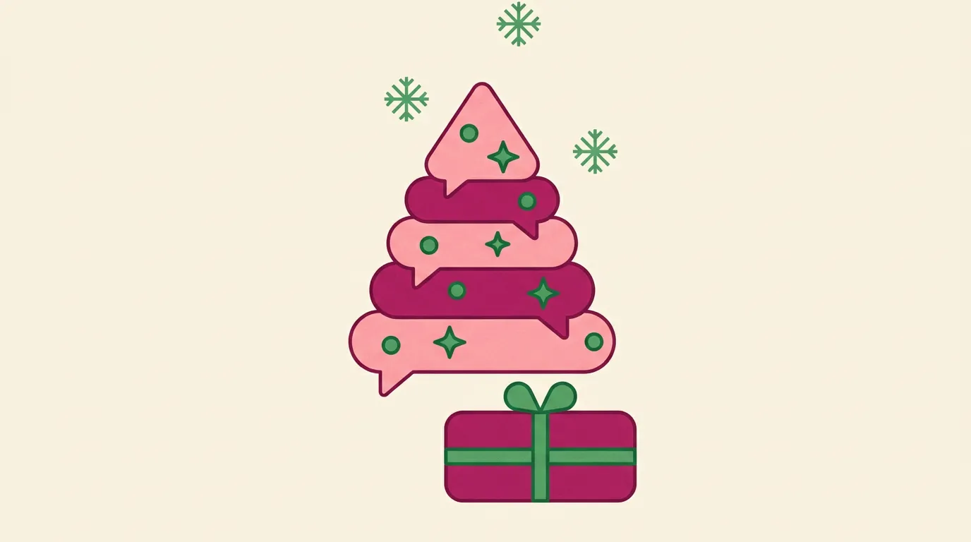 Sapin composé de bulles de commentaires avec un cadeau à son pied, jeu concours de Noël sur Instagram