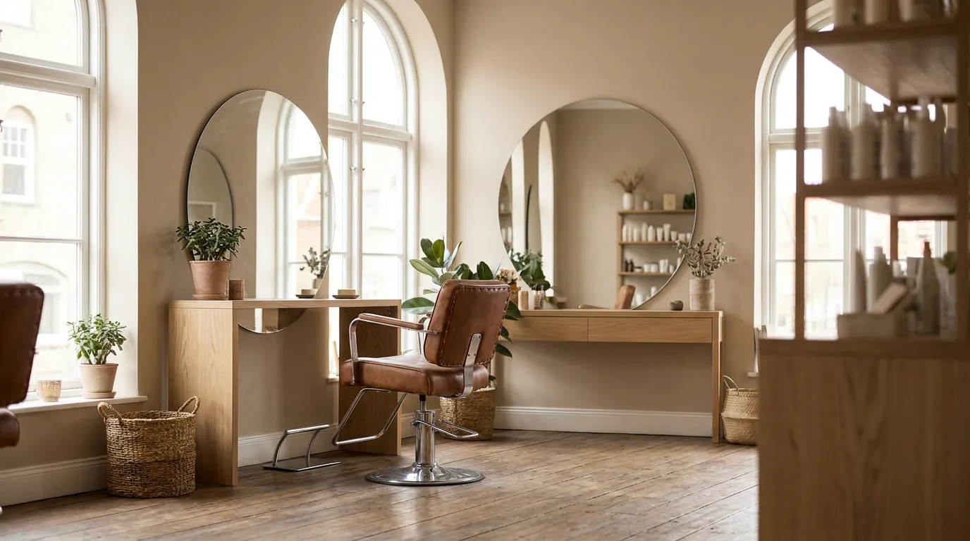 Un fauteuil de coiffage vide face au miroir d'un salon désert le matin, le créneau creux qu'un concours doit remplir