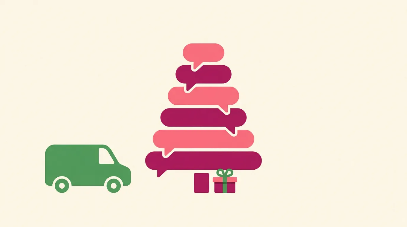 Um sorteio de Natal montado com comentários e um presente embrulhado, com o prazo de entrega à vista